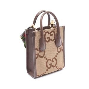 Gucci Jumbo GG Tote Bag Canvas Leather Beige Brown